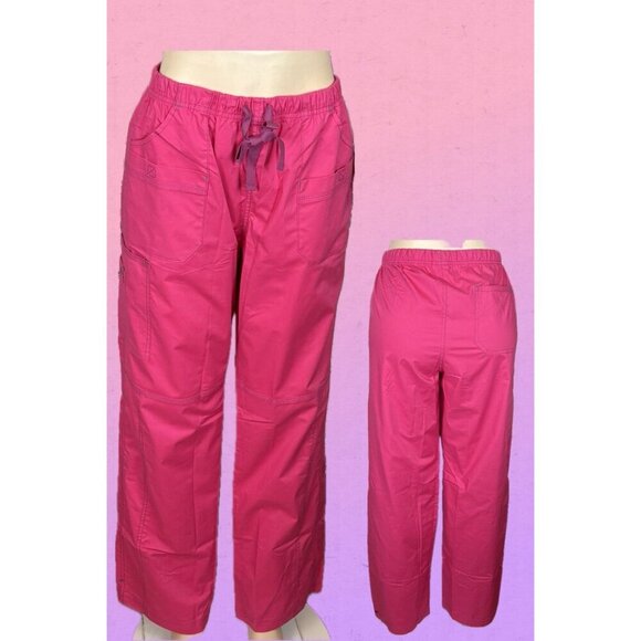 WonderWink L Pink Drawstring Waist Pockets Straight Leg Cargo Work Scrub Pants - Picture 1 of 6